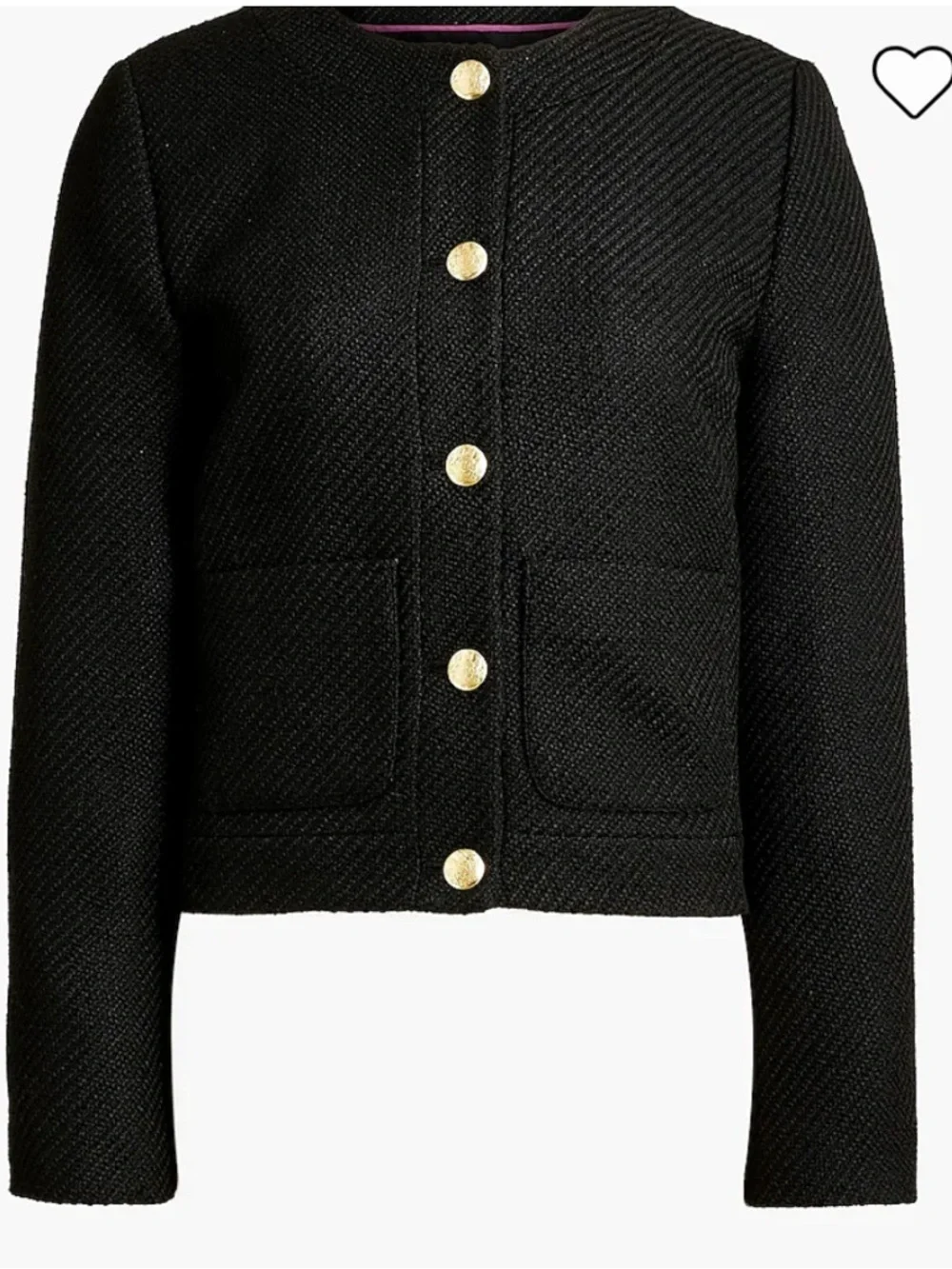 J. Crew Black Tweed Button-Front Blazer with Gold Buttons